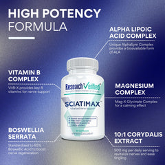 Research Verified Sciatimax label detail highlighting non-GMO and soy-free