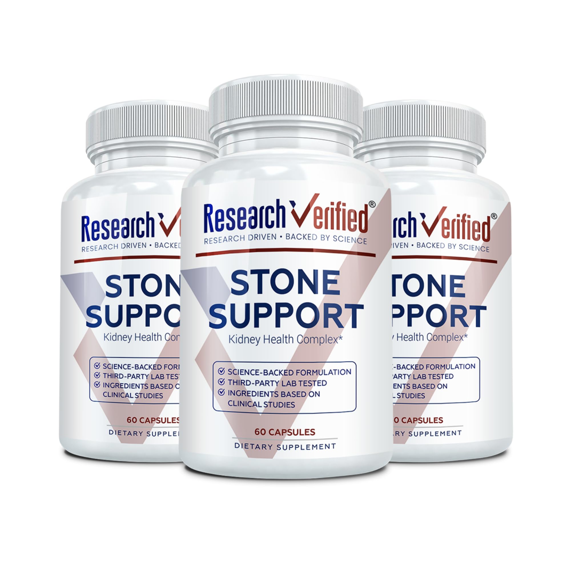 Research Verified Stone Support bottle front view highlighting a natural herbal formula for stone support