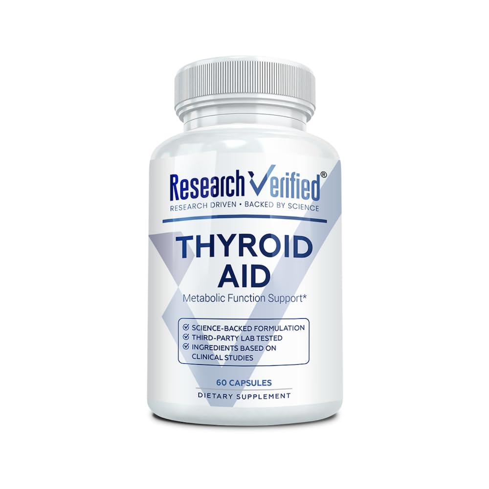 Research Verified Thyroid Aid bottle with capsules supports thyroid health on the go.