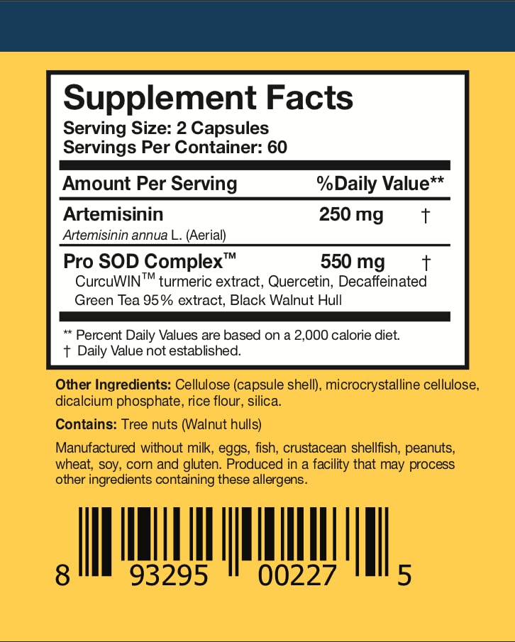 Curcumin and quercetin icons on Artemisinin SOD packaging