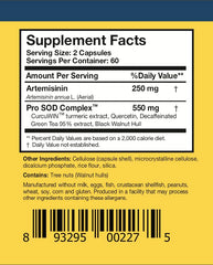 Curcumin and quercetin icons on Artemisinin SOD packaging