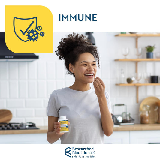 Close-up of Researched Nutritionals Artemisinin Solo capsules highlighting vegan formula for immune health.