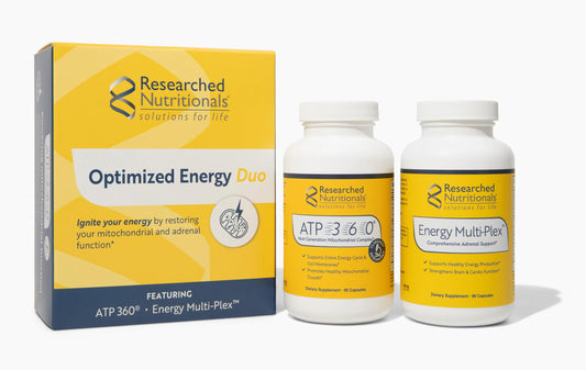 ATP 360 capsules highlighting mitochondrial support ingredients from Researched Nutritionals.