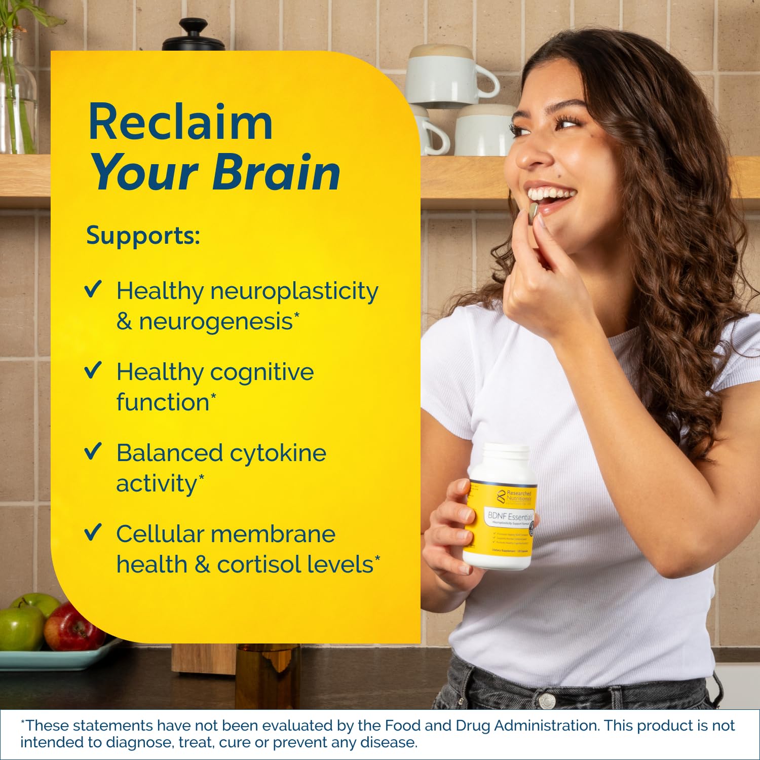 Researched Nutritionals BDNF Essentials capsules closeup for easy daily use