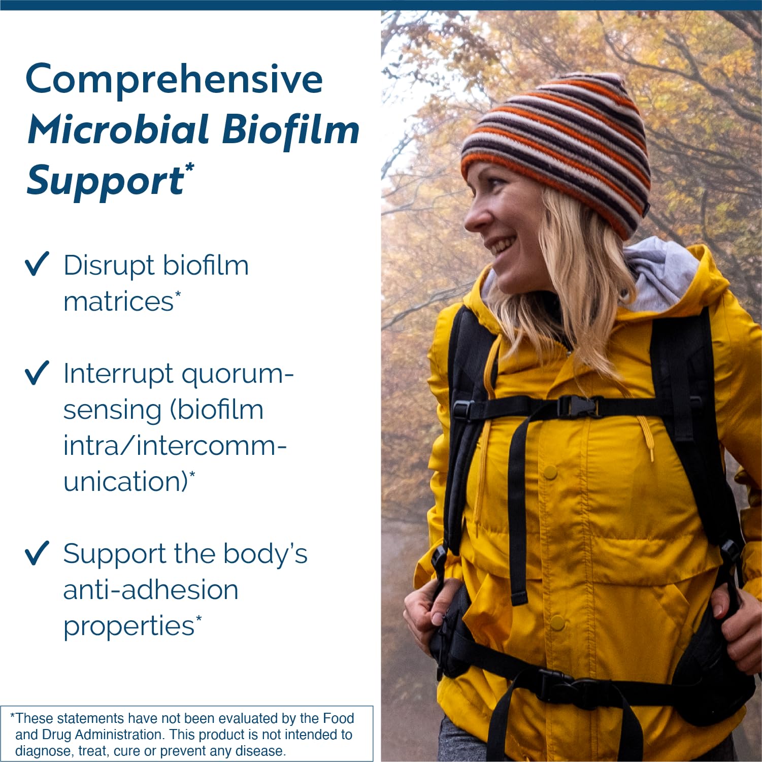 BioDisrupt bottle label highlights NAC and enzymes for biofilm support.