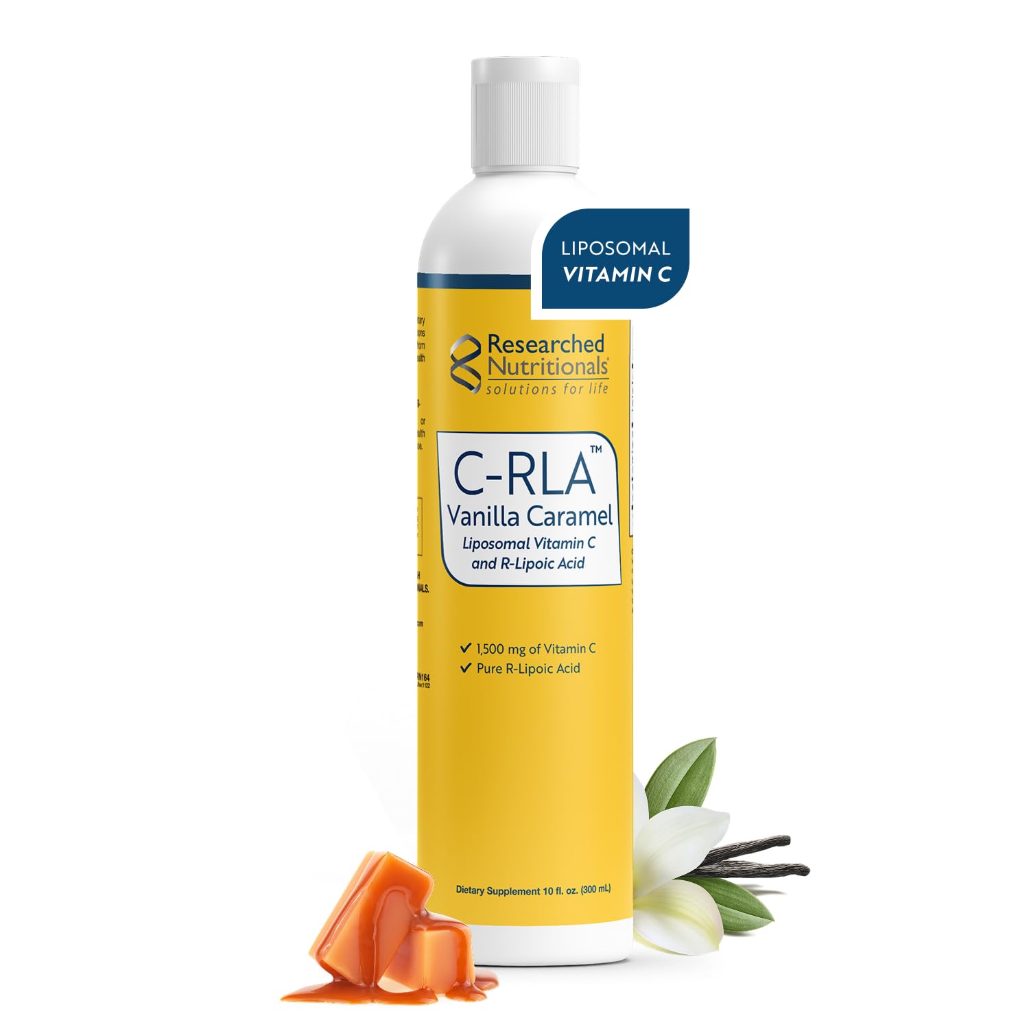 Researched Nutritionals C-RLA bottle with vanilla caramel flavor for easy daily vitamin C