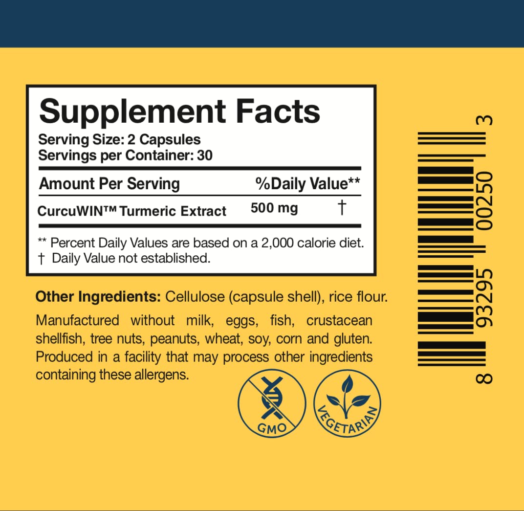 Label of Curcumin Pure showing CurcuWIN and UltraSOL technology details