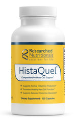Researched Nutritionals HistaQuel bottle front with capsules for histamine support and mast cell balance.