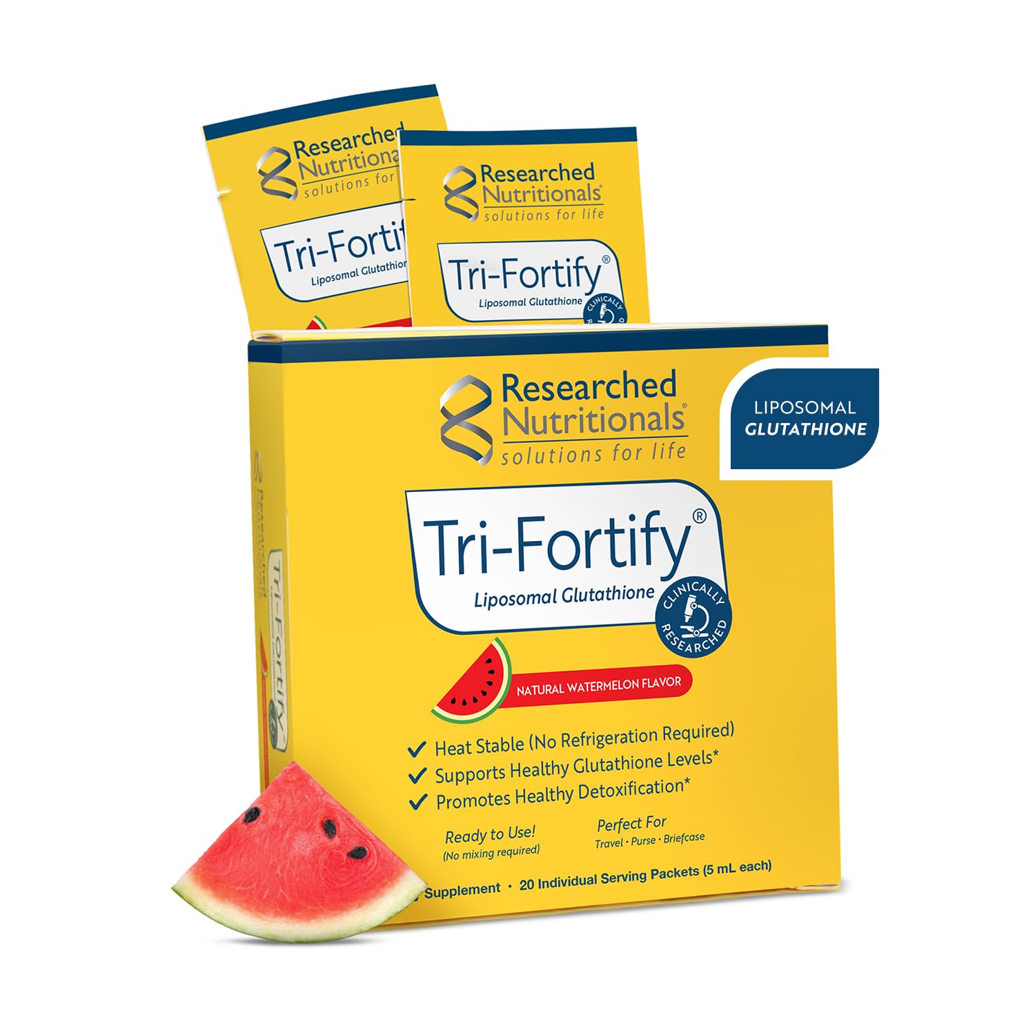 Researched Nutritionals liposomal glutathione bottle for easy daily antioxidant support.
