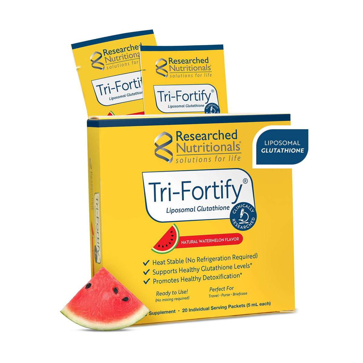 Researched Nutritionals liposomal glutathione bottle for easy daily antioxidant support.