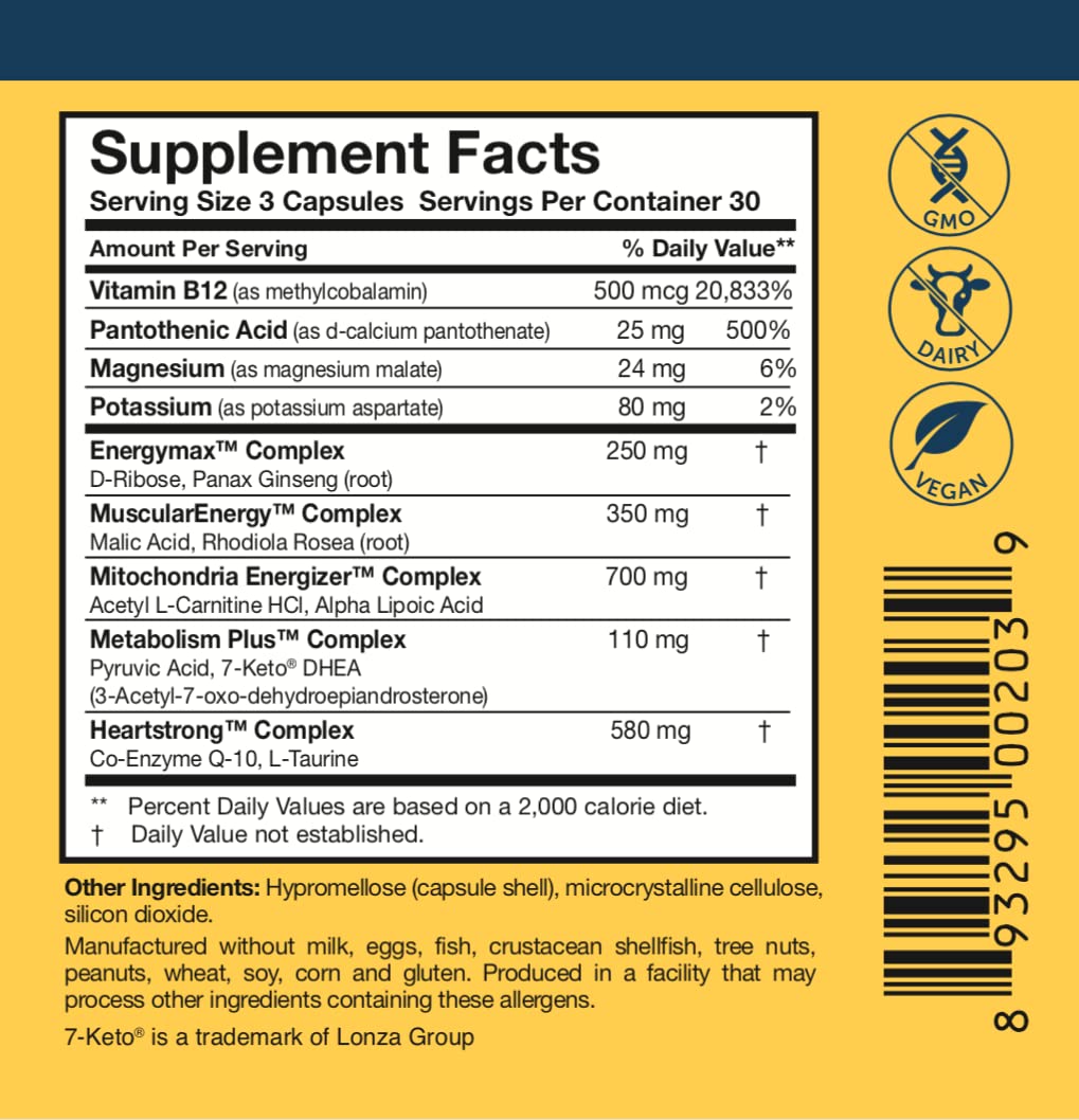 Close-up of NADH and CoQ10 on ATP 360 label with Researched Nutritionals.