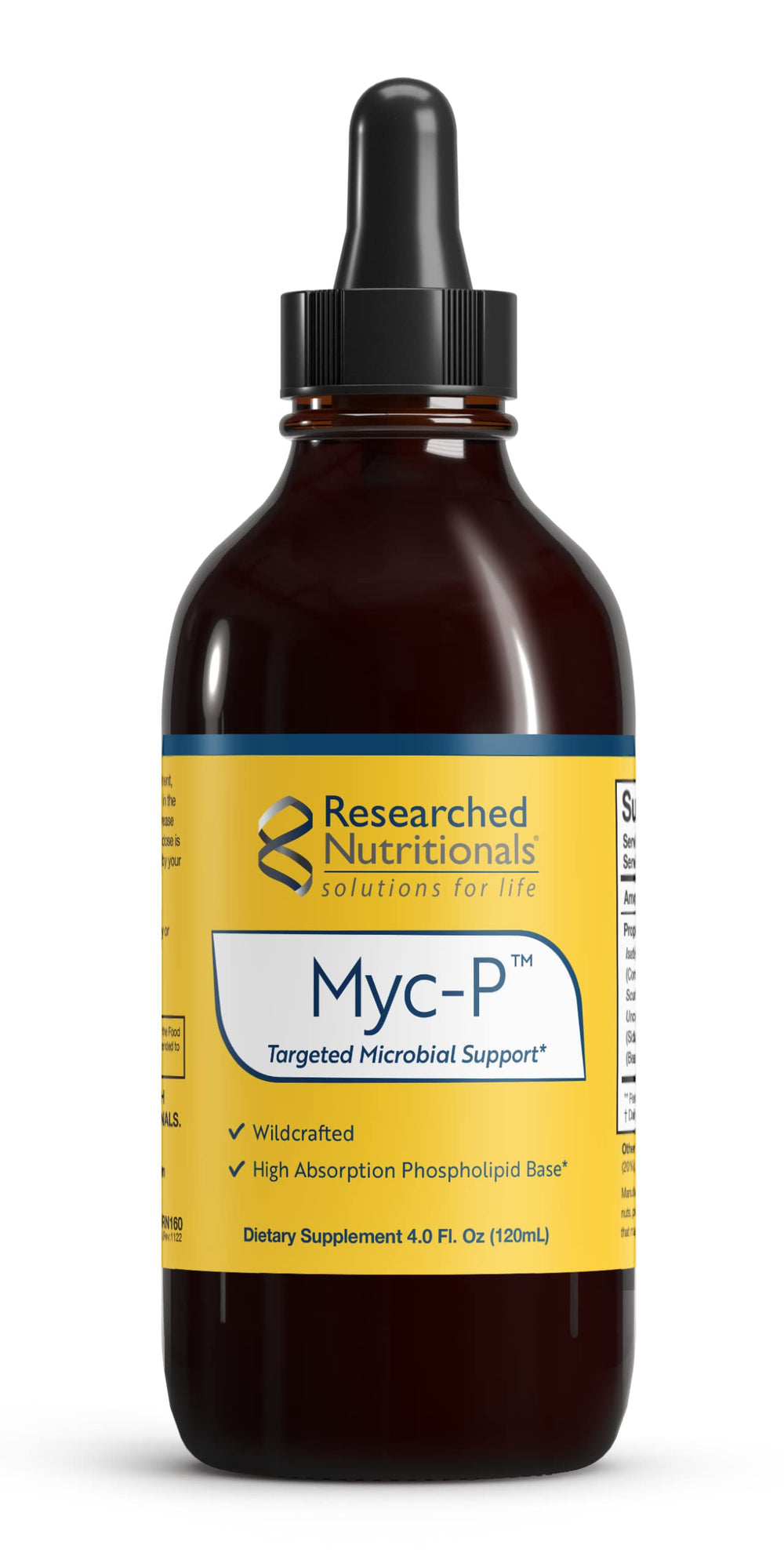 Researched Nutritionals Myc-P immune balance bottle for daily microbial support.