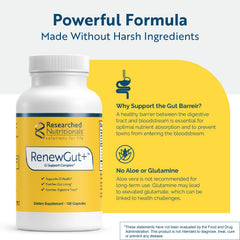 RenewGut ingredients graphic featuring DGL and N-acetyl glucosamine for gut health