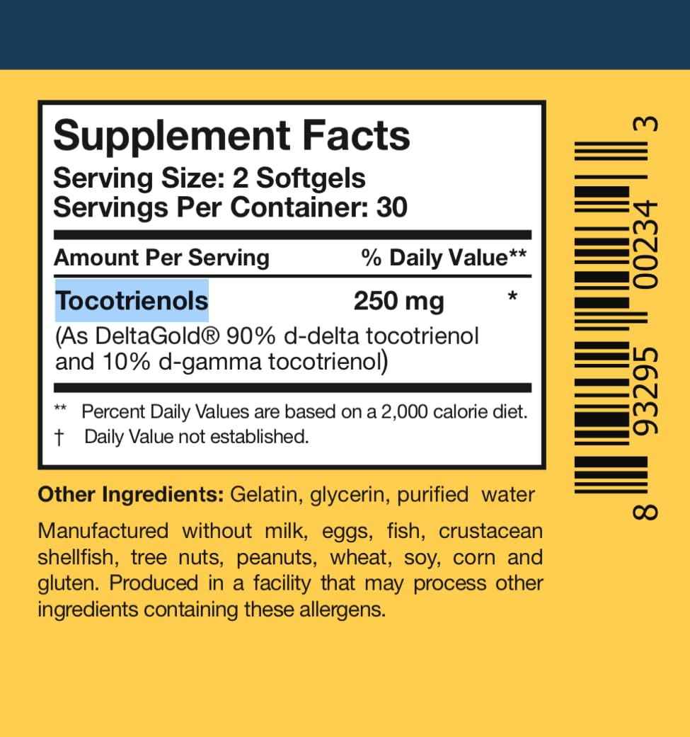 Researched Nutritionals TocoPure D&G softgels close-up emphasizing high-purity tocotrienols.