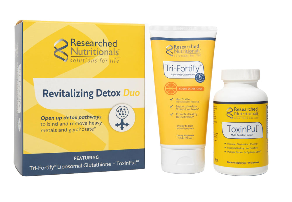 Researched Nutritionals ToxinPul detox binder bottle supporting a full-body cleanse.
