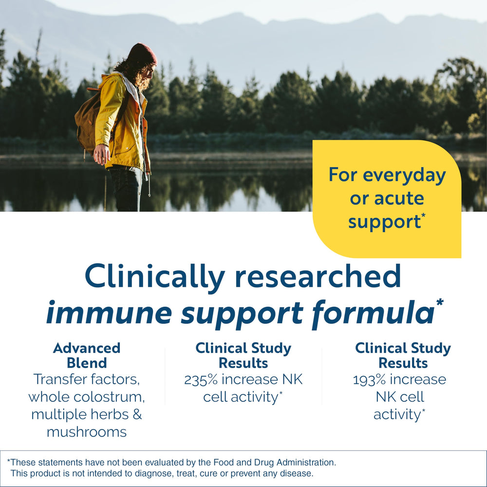 Researched Nutritionals Transfer Factor Multi-Immune bottle close-up shows immune-support ingredients for daily use.