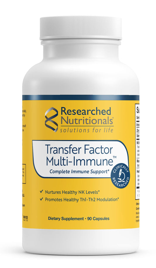Researched Nutritionals Transfer Factor Multi-Immune bottle supports daily immune balance