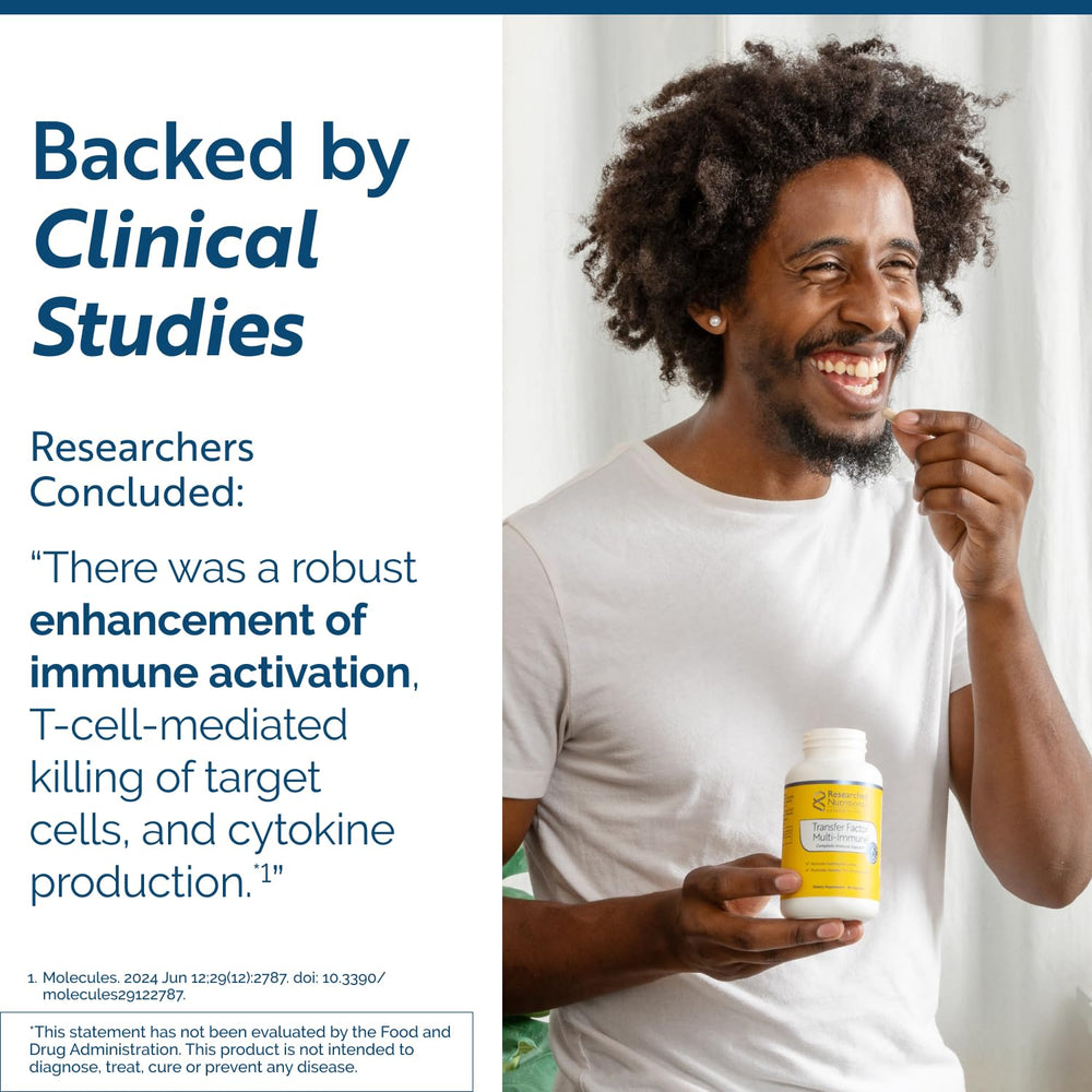 Researched Nutritionals Transfer Factor Multi-Immune label highlights key ingredients for immune care