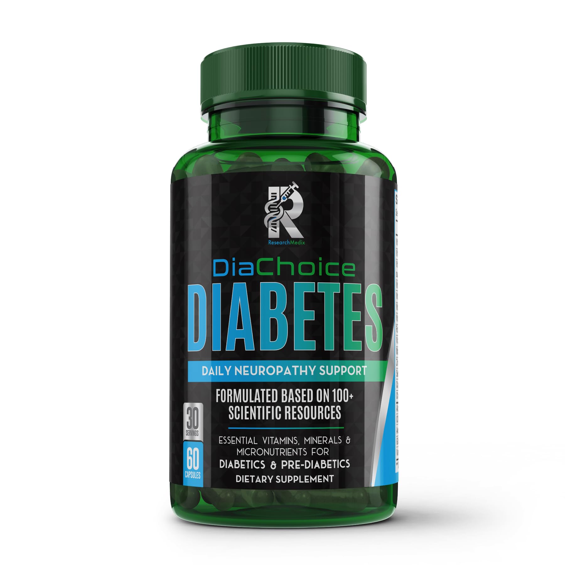 ResearchMedix DiaChoice bottle showing 600 mg ALA for daily nerve support.