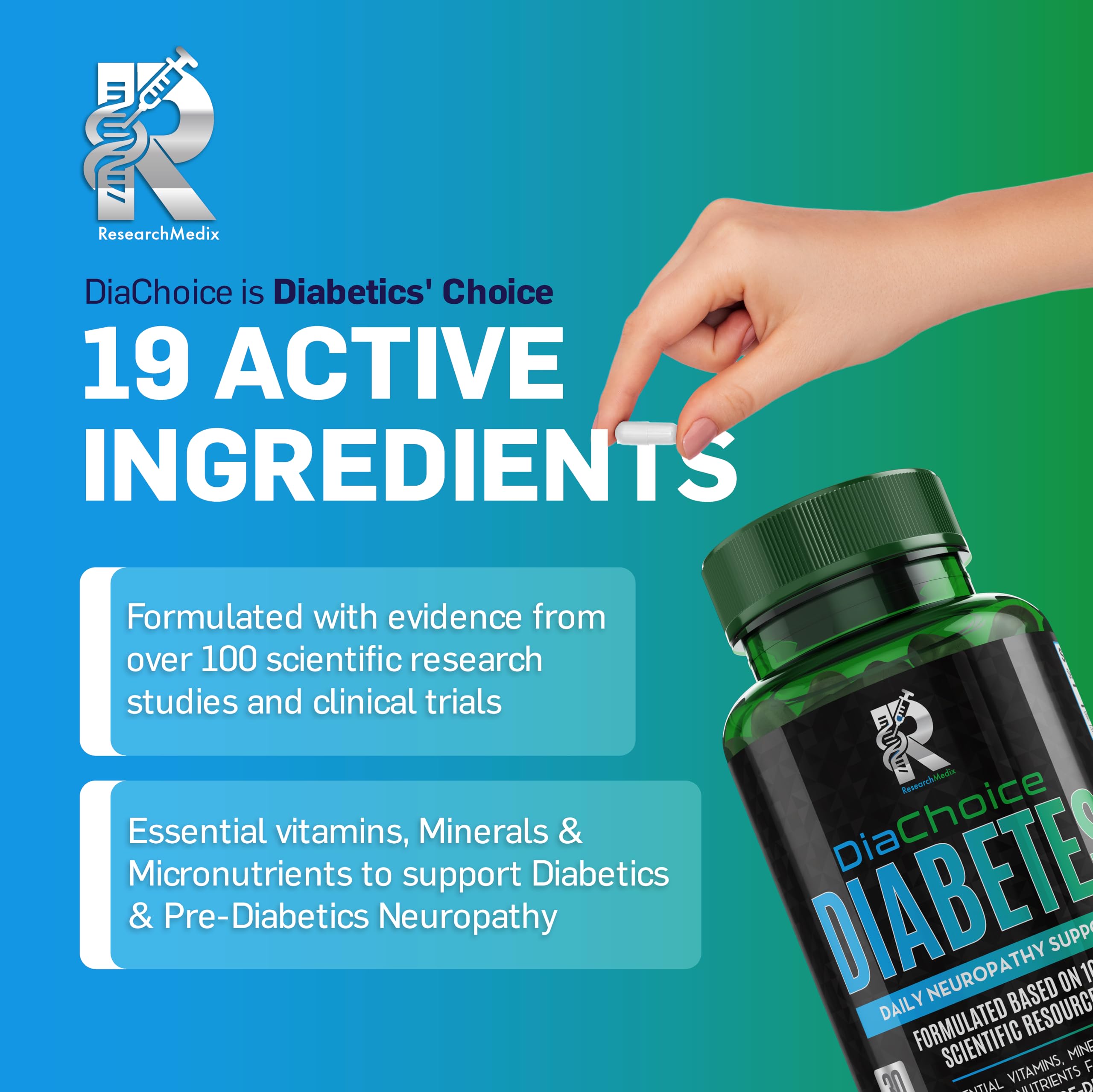CoQ10 capsules from ResearchMedix DiaChoice for antioxidant support and nerve wellness.