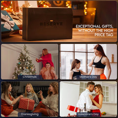 Gift-ready packaging featuring Reserve Gifts Co massage gun and accessories