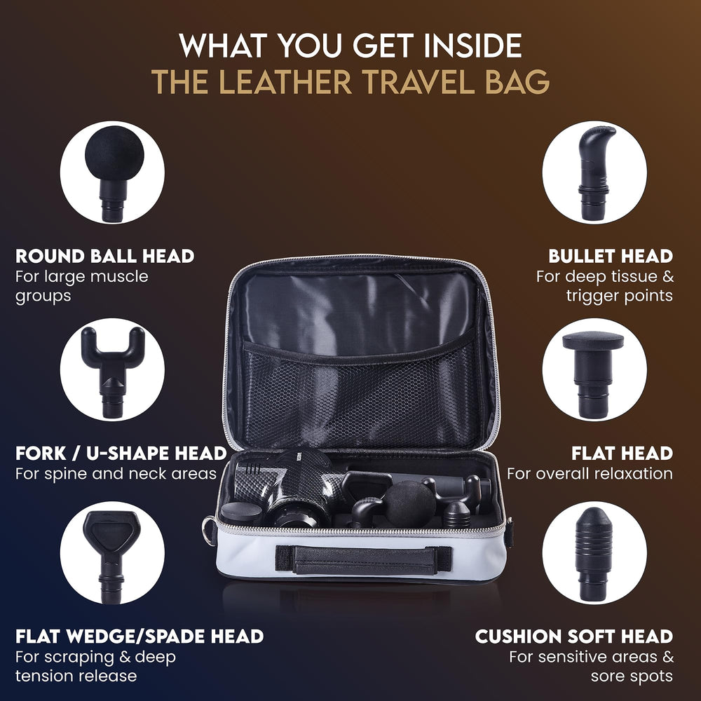 Reserve Gifts Co. massage gun heads offer versatile relief for shoulders and back.