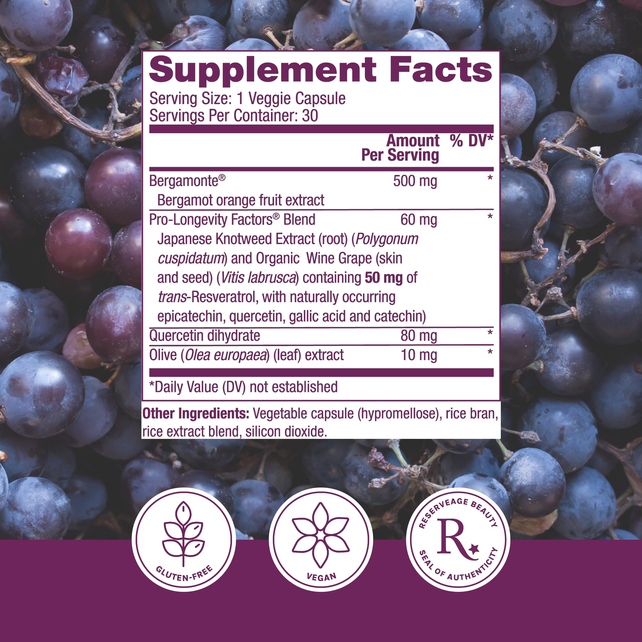 Reserveage Beauty Bergamot Cholesterol Support capsules close-up highlighting bergamot extract