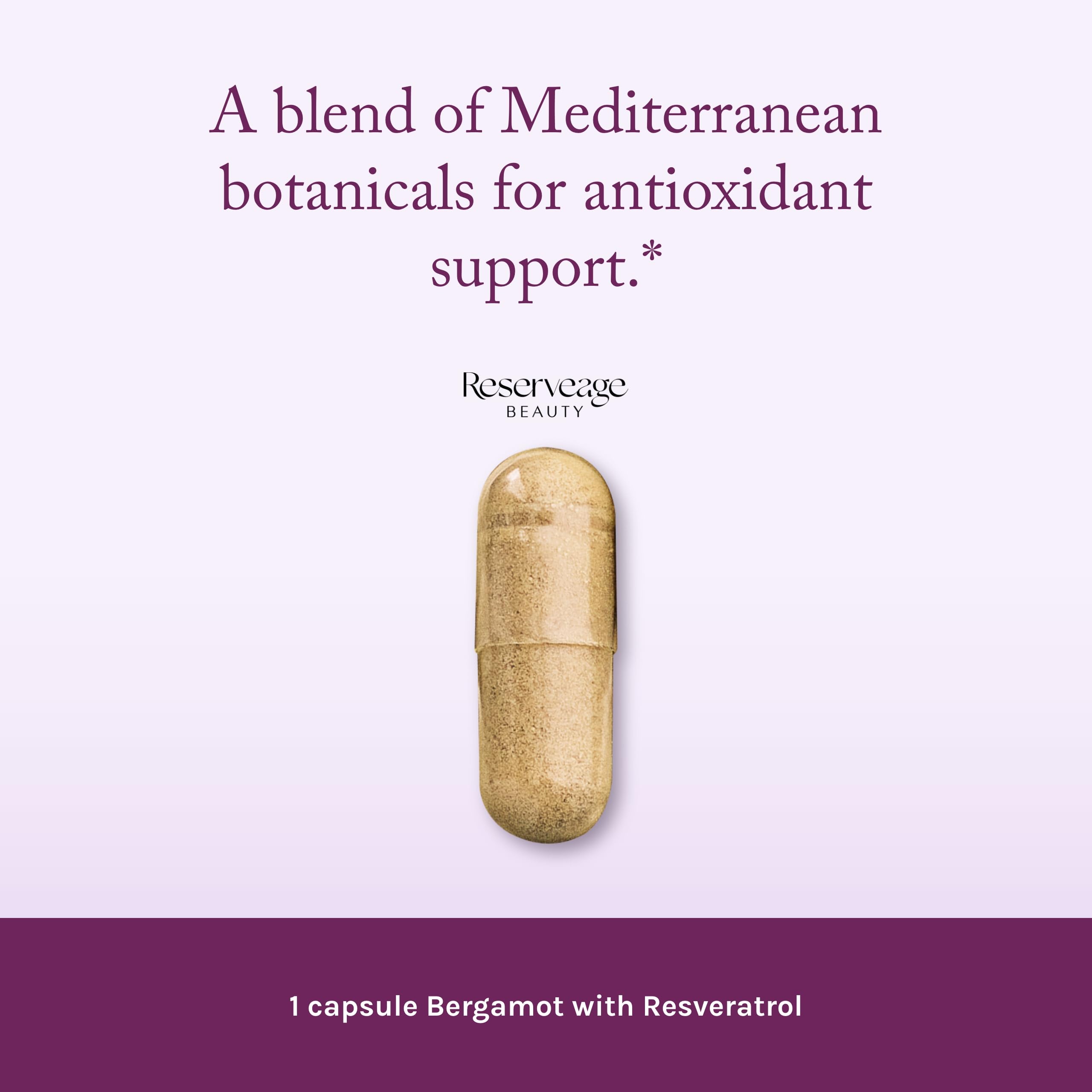 Reserveage Beauty Bergamot Cholesterol Support ingredients shown in clean capsule design