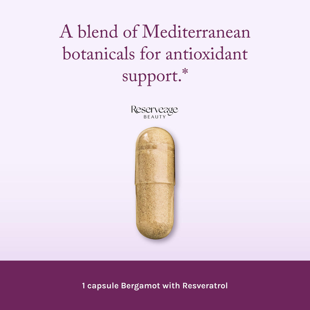 Reserveage Beauty Bergamot Cholesterol Support ingredients shown in clean capsule design