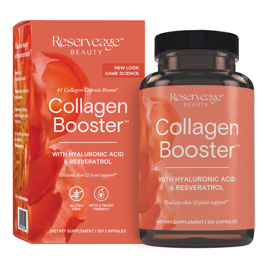 Reserveage Beauty Collagen Booster bottle ready for a skin hydration routine.