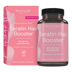 Reserveage Beauty Keratin Hair Booster bottle front highlighting branding and hair support.
