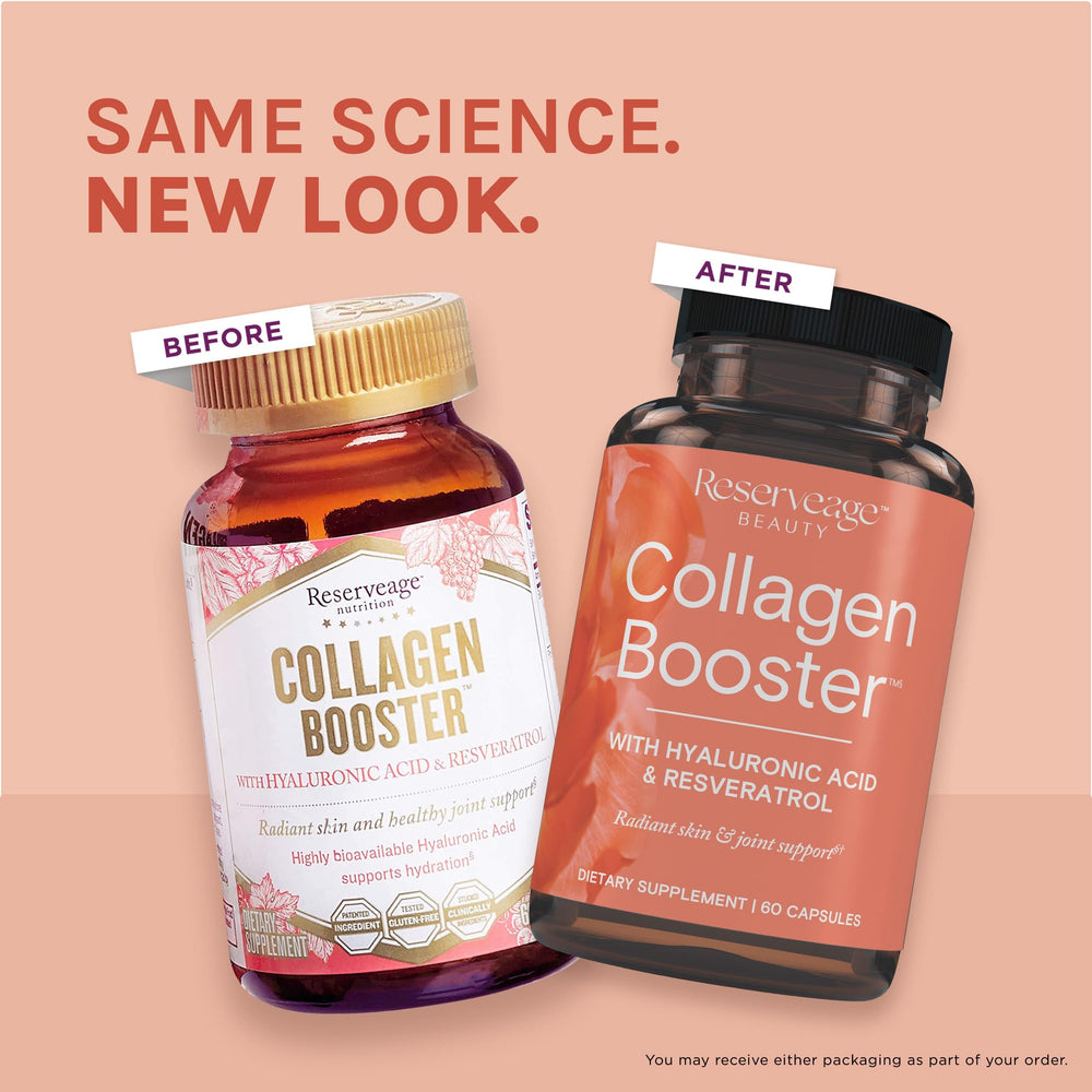 Reserveage beauty supplements on a clean surface ready for daily routine.