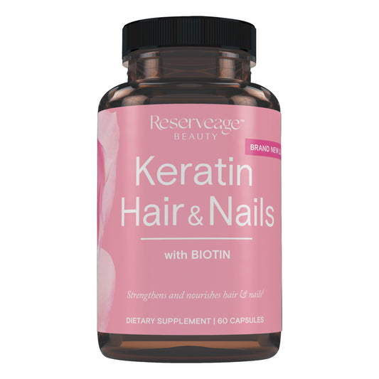 Reserveage Keratin Hair Booster bottle for daily hair support.