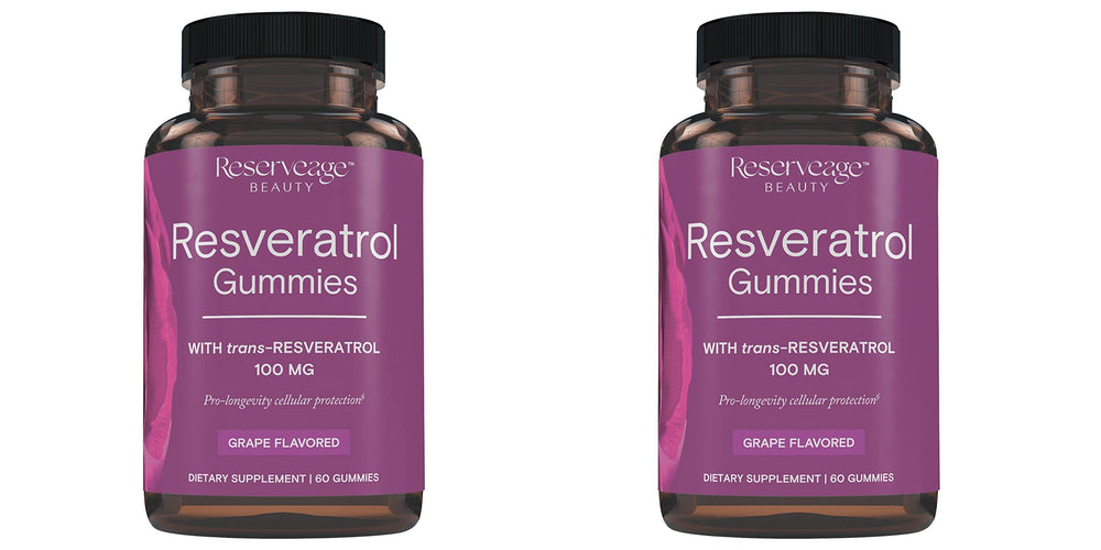 Reserveage Nutrition Resveratrol Gummies bottle front showing antioxidant formulation