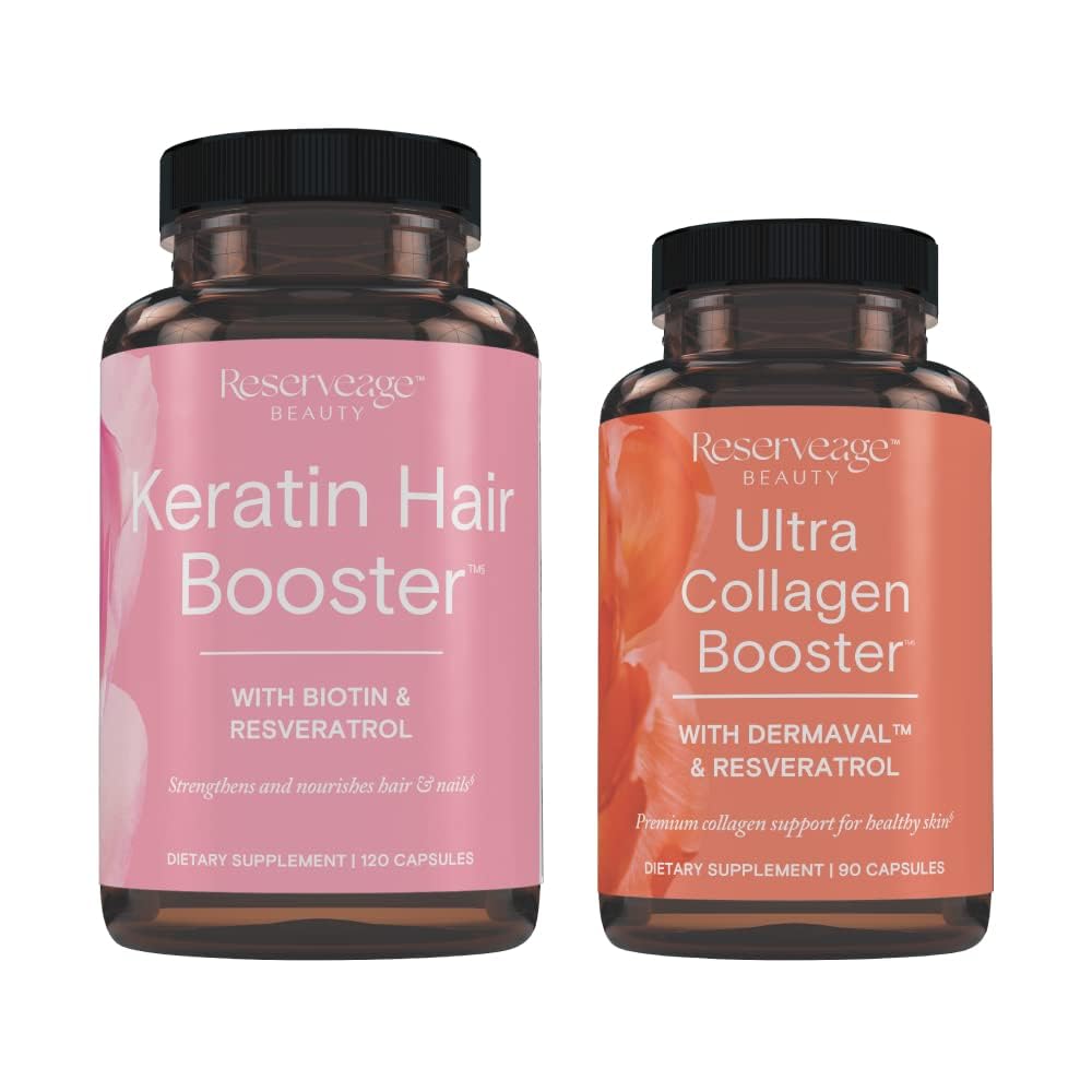 Reserveage Ultra Collagen Booster bottle shows Dermaval blend for smoother skin texture