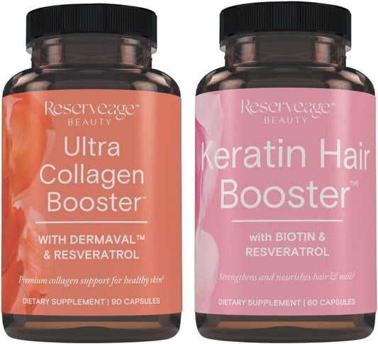 Reserveage Ultra Collagen Booster capsules with Dermaval for smooth skin and elasticity.