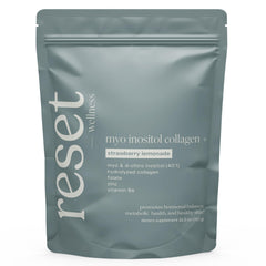 Reset Wellness MYO INOSITOL Collagen bottle pour for daily hormonal balance.