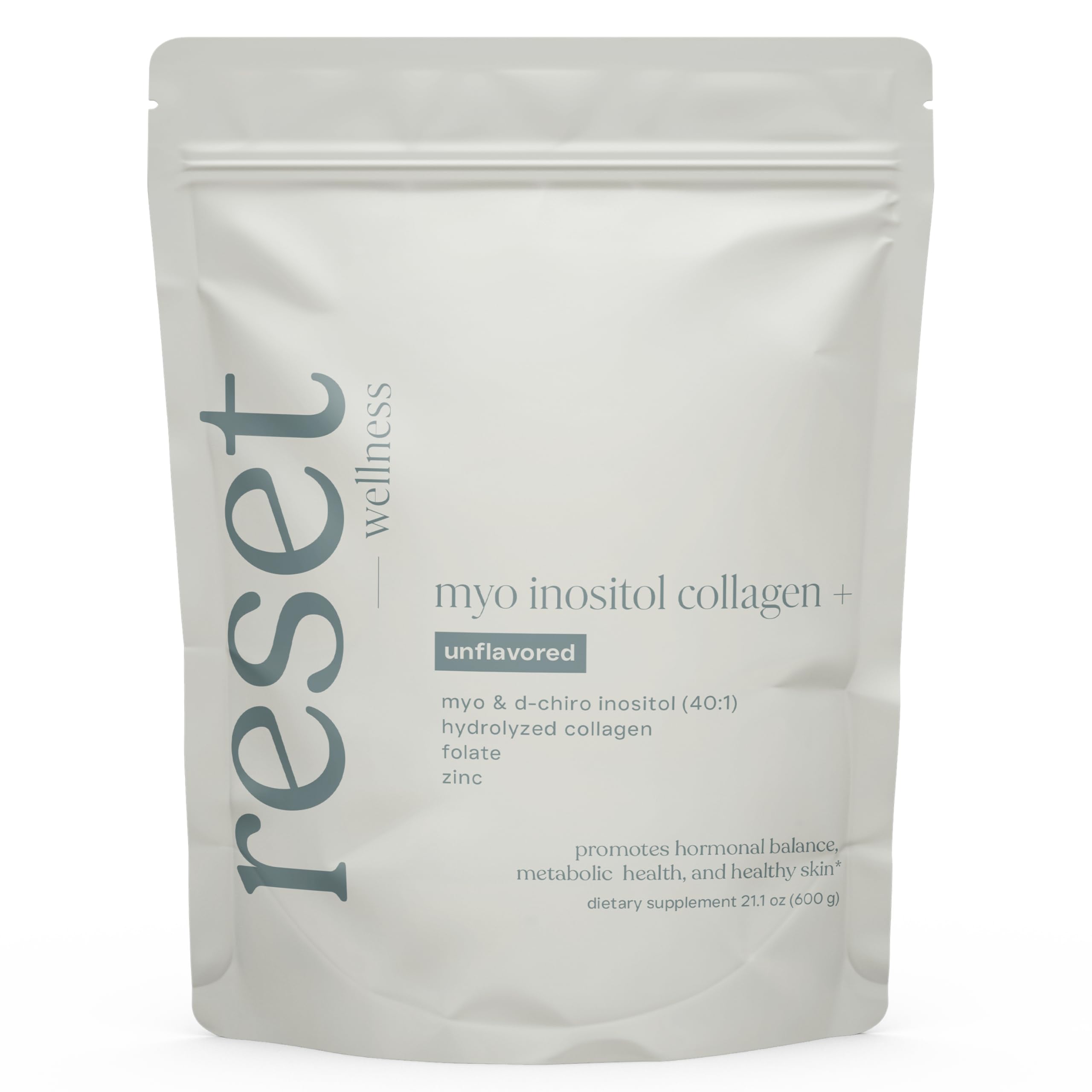 Reset Wellness MyoInositol collagen 600g tub showing powder for hormonal balance support