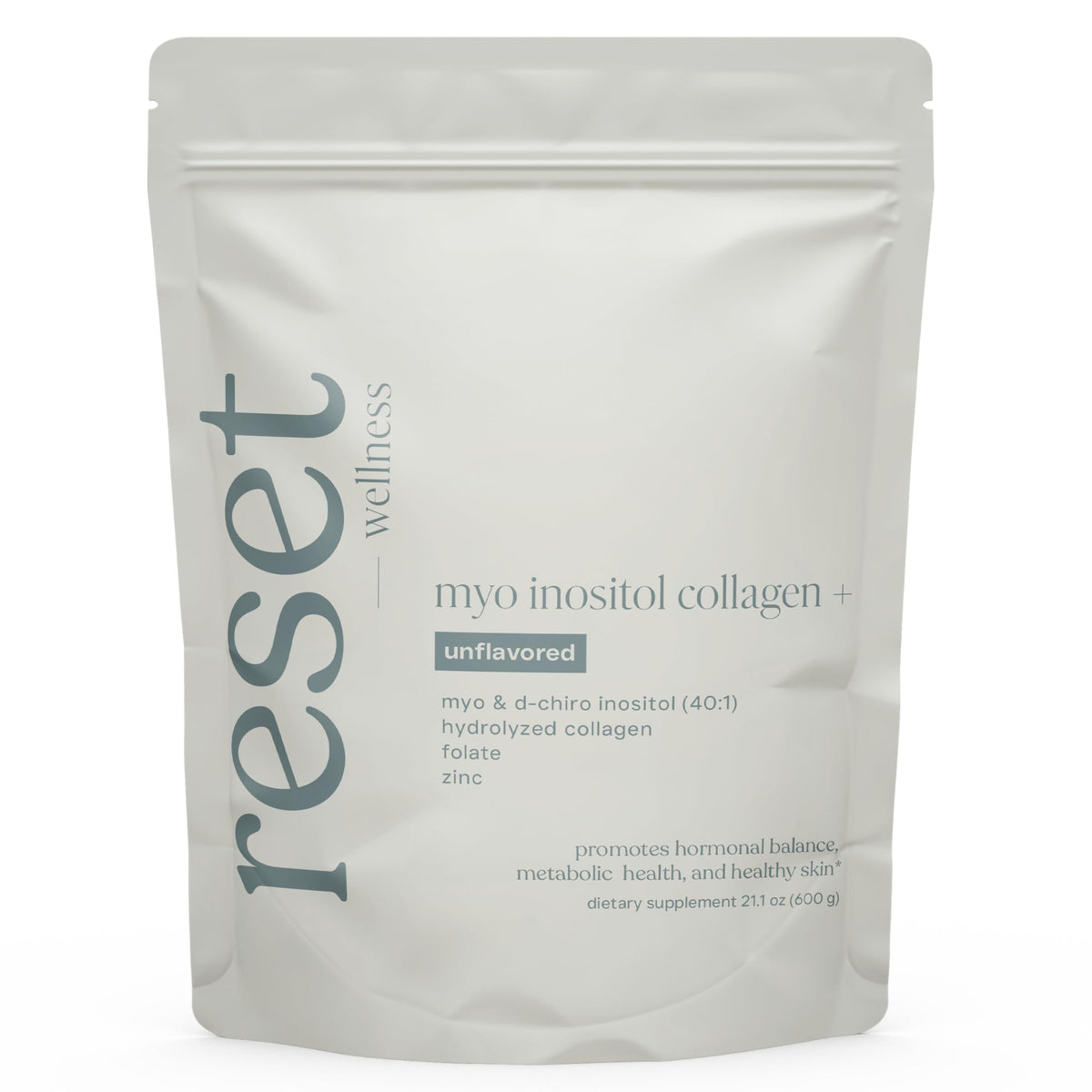 Reset Wellness MyoInositol collagen 600g tub showing powder for hormonal balance support