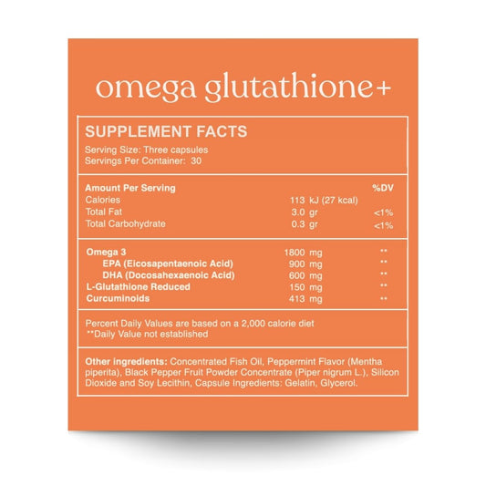 Reset Wellness Omega GLUTATHIONE+ capsules close-up for easy daily intake.