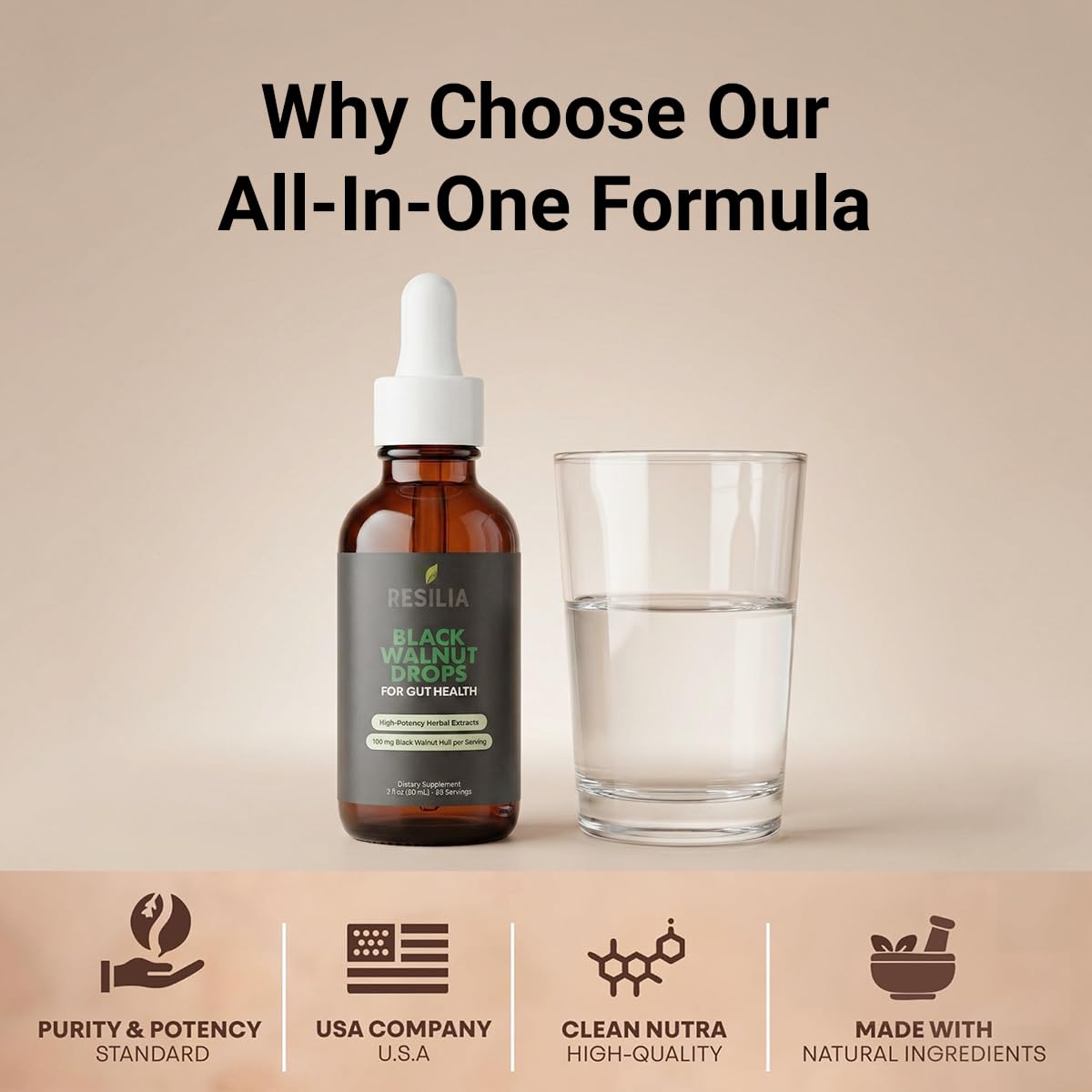 Resilia travel-friendly bottle supports on-the-go supplementation.