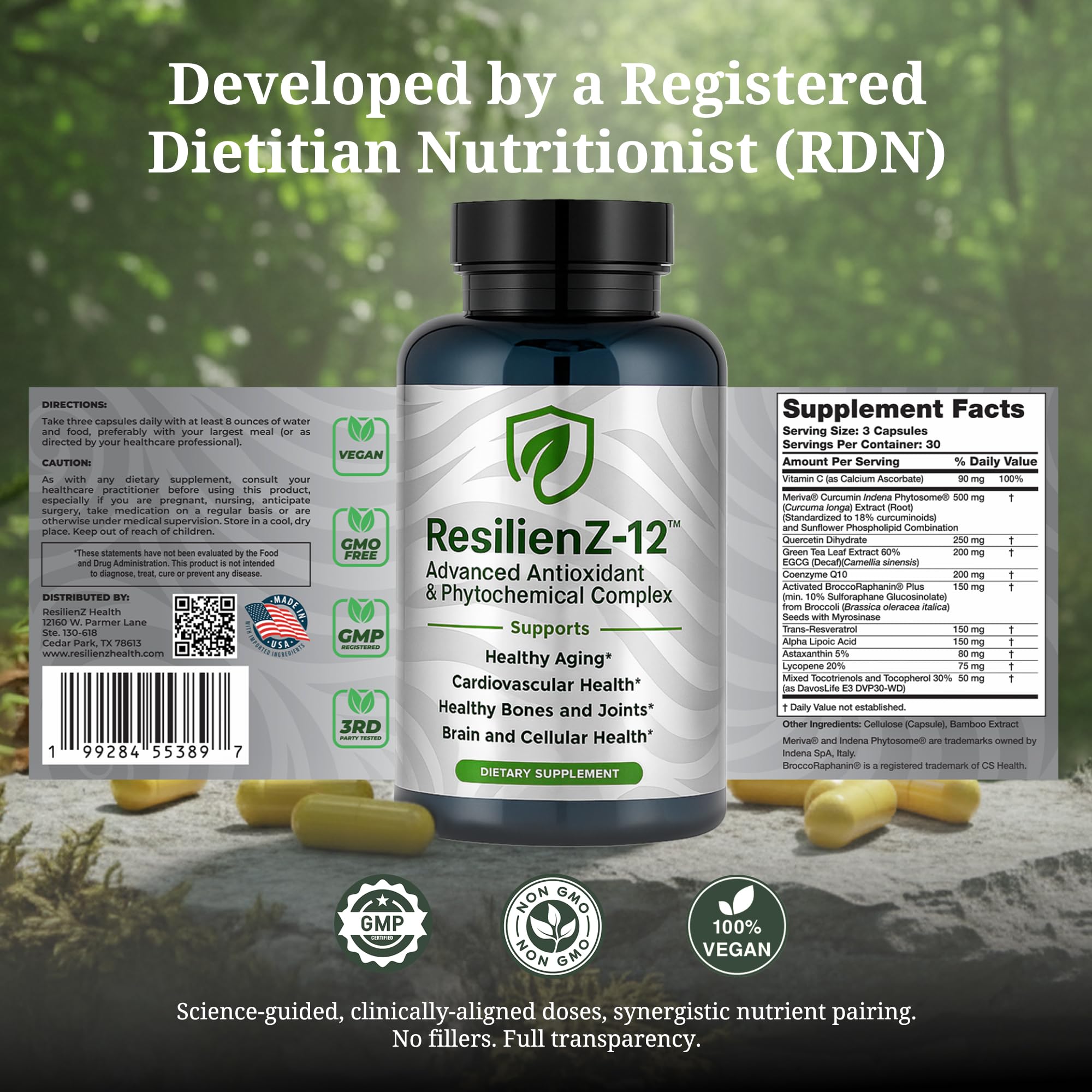 ResilienZ-12 Astaxanthin capsules highlight skin and eye wellness