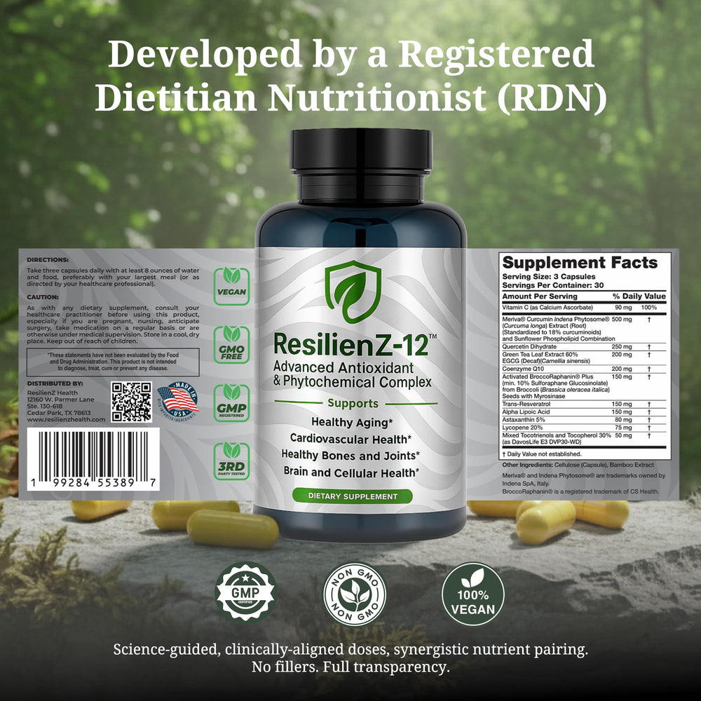 ResilienZ-12 Astaxanthin capsules highlight skin and eye wellness
