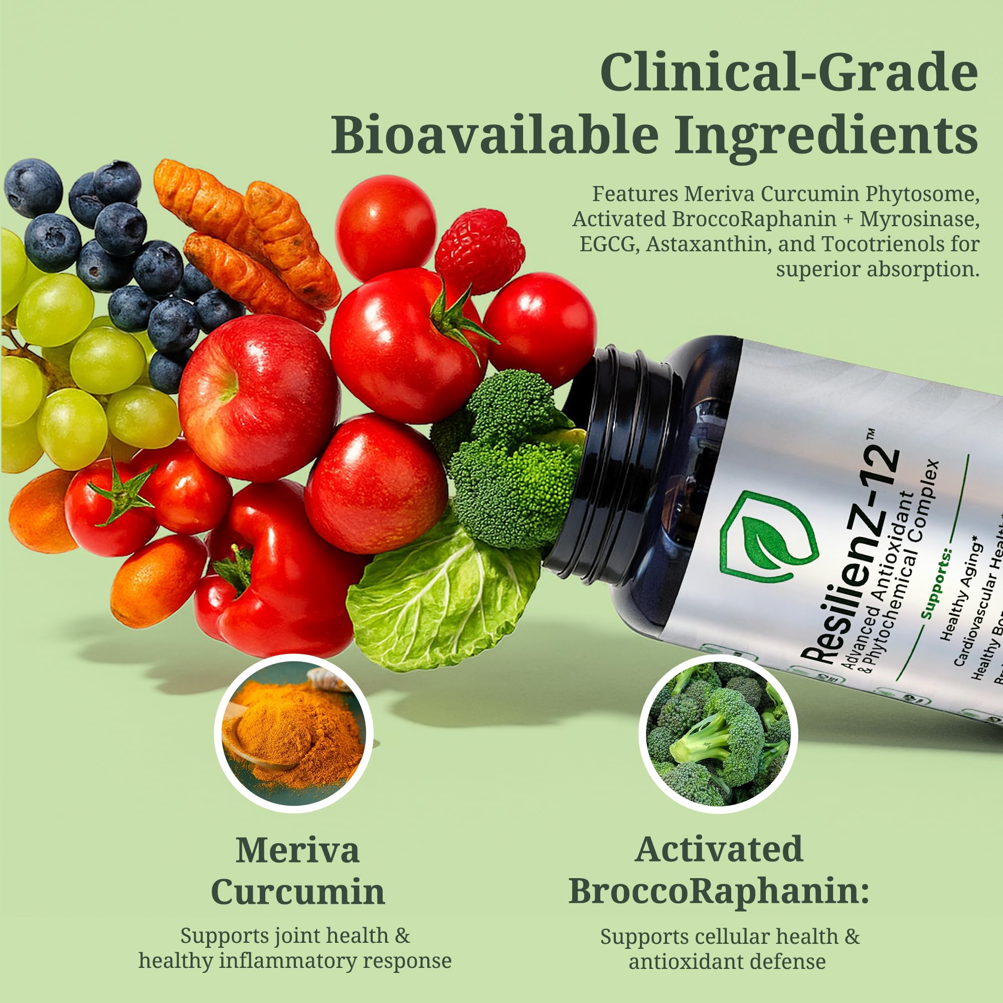 ResilienZ-12 Quercetin capsules closeup emphasizing antioxidant balance