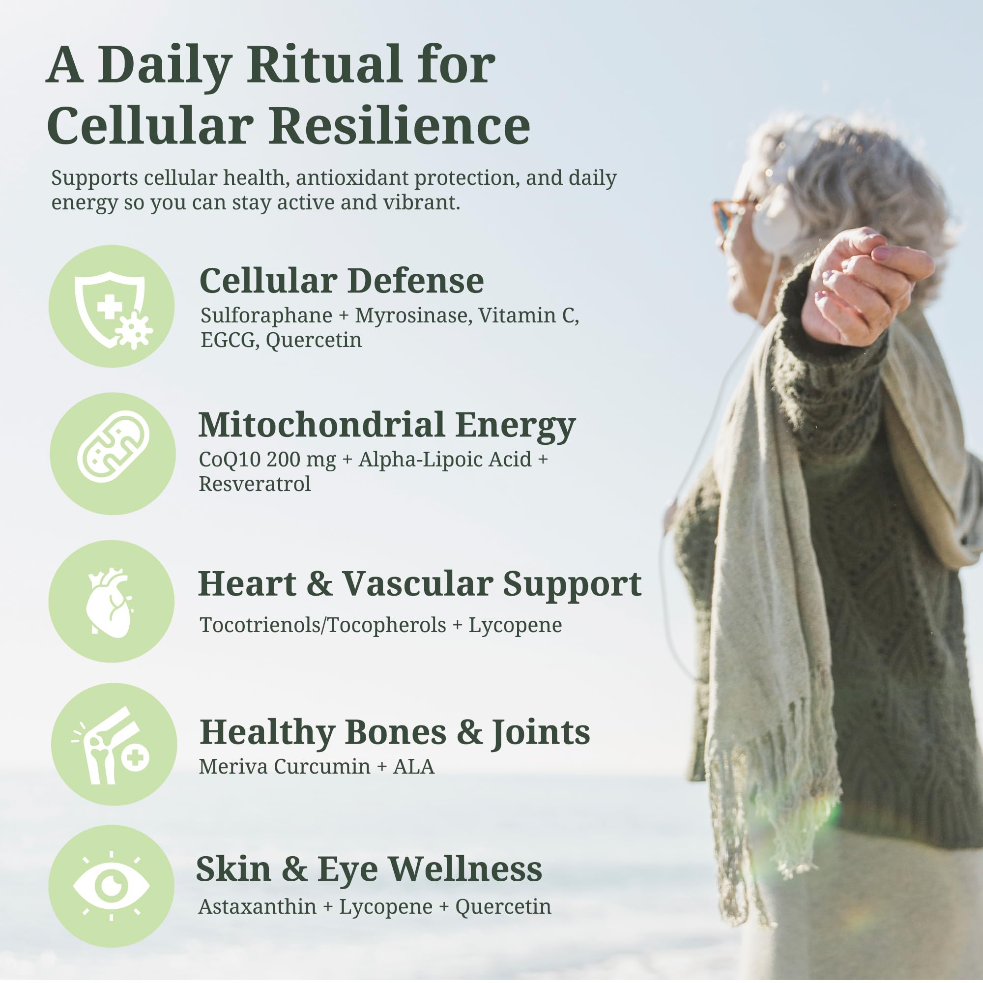 ResilienZ-12 sulforaphane capsules closeup for cellular resilience