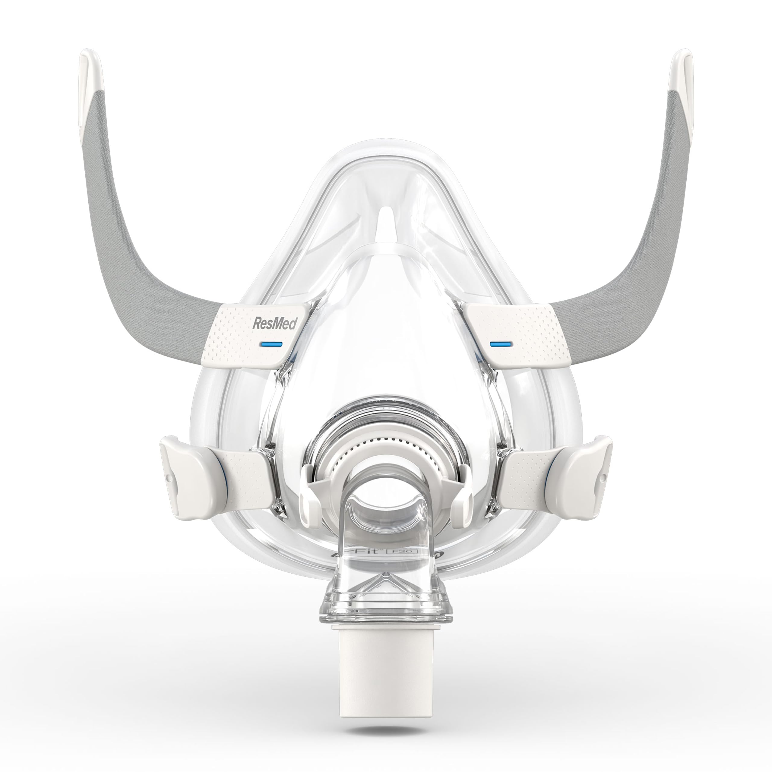 ResMed AirFit F20 frame small wearing a secure fit for night use.
