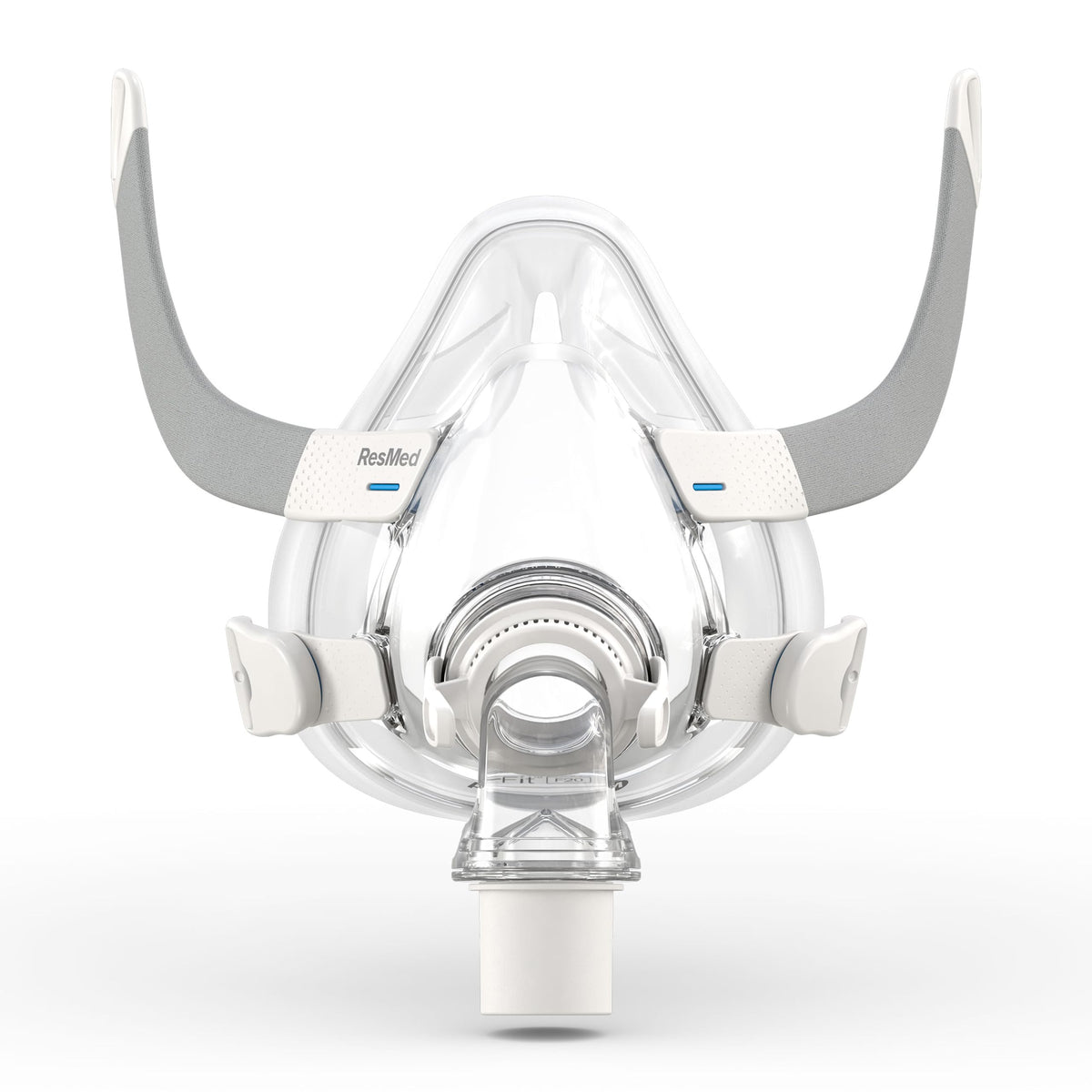 ResMed AirFit F20 frame small wearing a secure fit for night use.