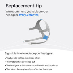 ResMed AirFit F20 headgear soft material offers gentle support for extended nightly use.