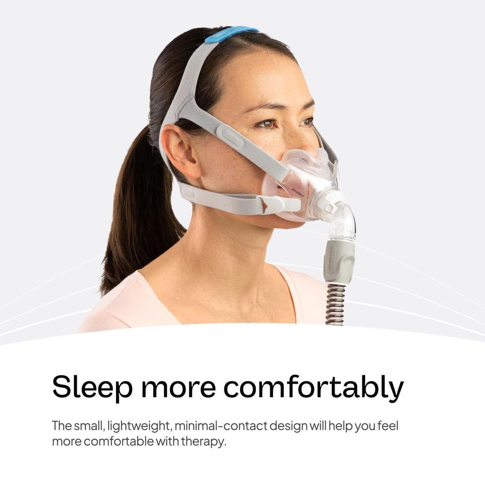 ResMed AirFit F30 minimal-contact design reduces bulk for glasses wearers and side sleepers.
