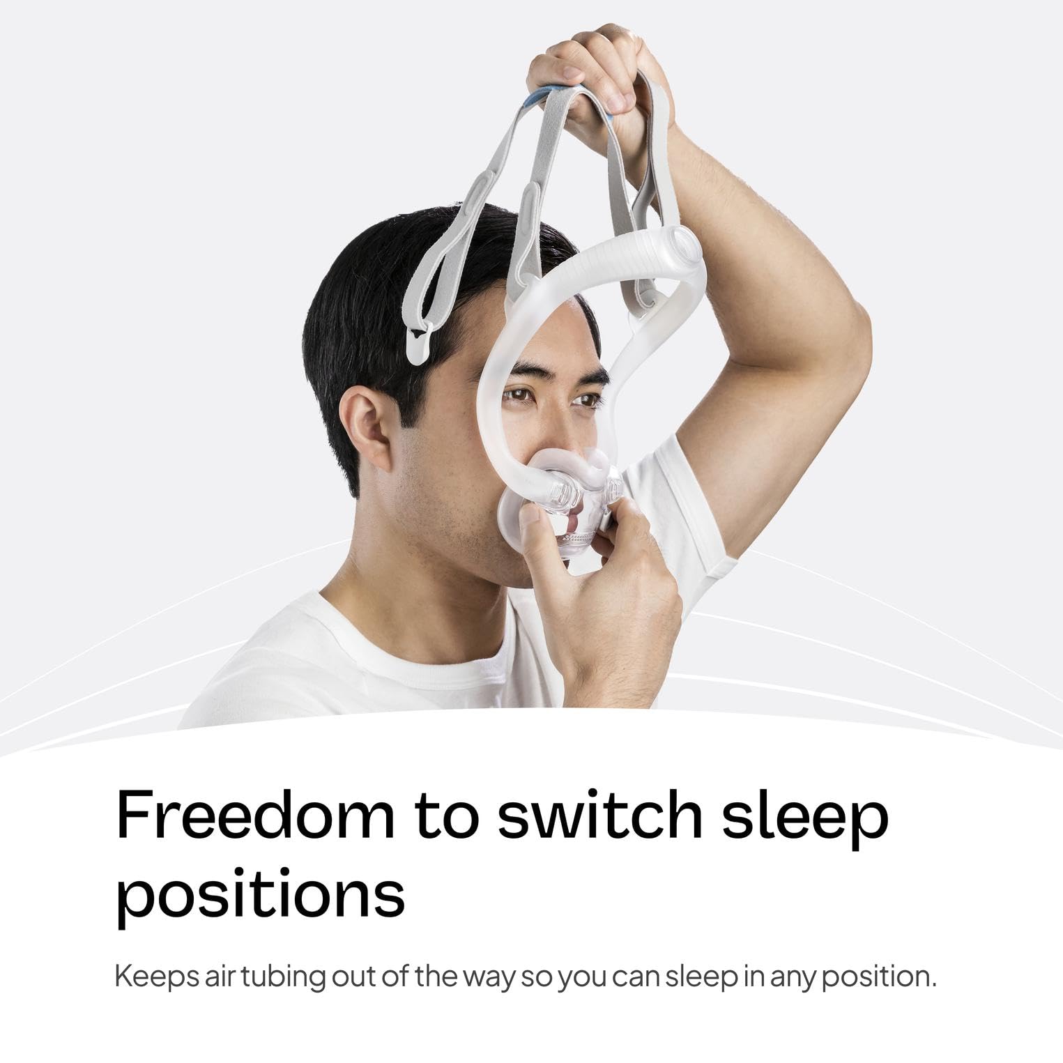 ResMed AirFit F30i nose cushion sits under the nose to reduce bridge pressure.